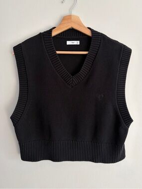 TNA Black Cropped V-Neck Knit Vest
